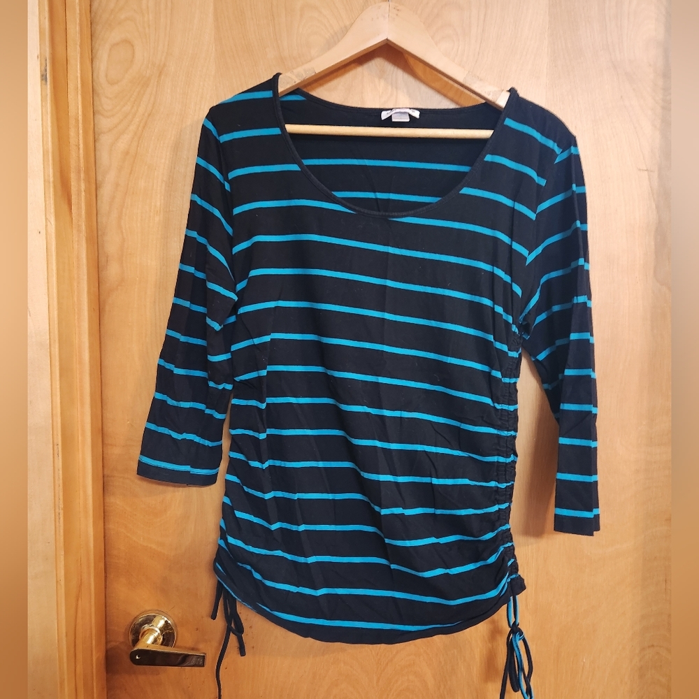 Times Two ¾ length sleeve striped maternity top L